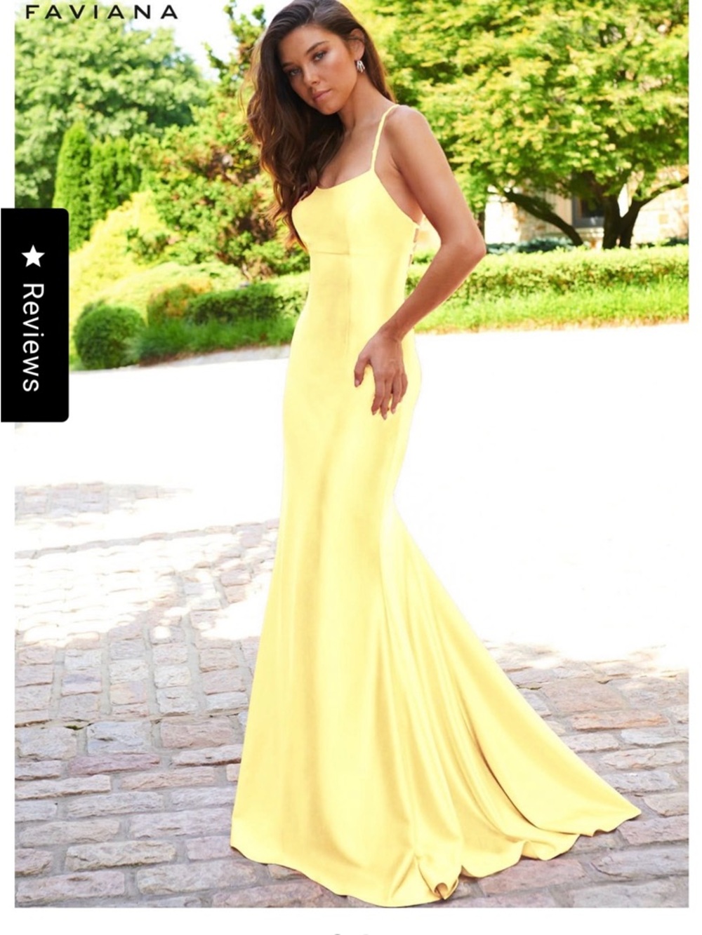 Faviana yellow satin scoop neck dress style ES10890